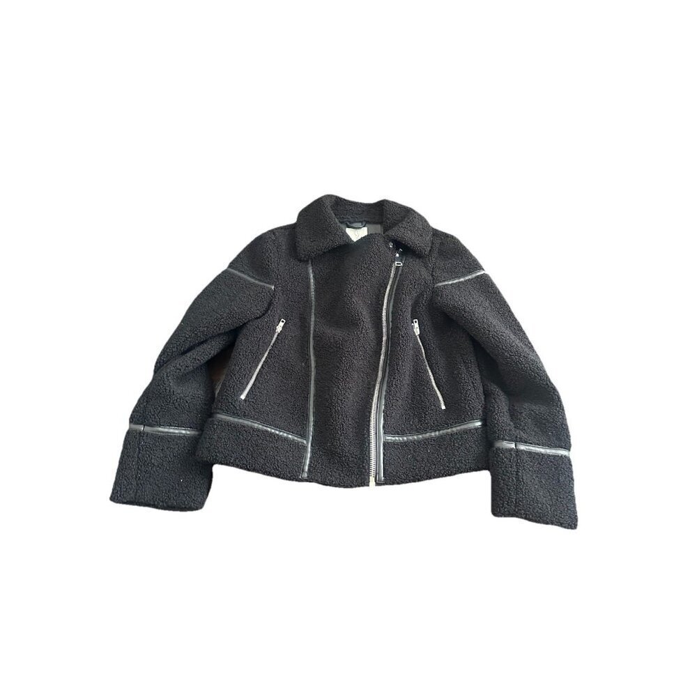 Joie Womens Faux Leather Bomber Jacket Shearling Coat Size Xs
